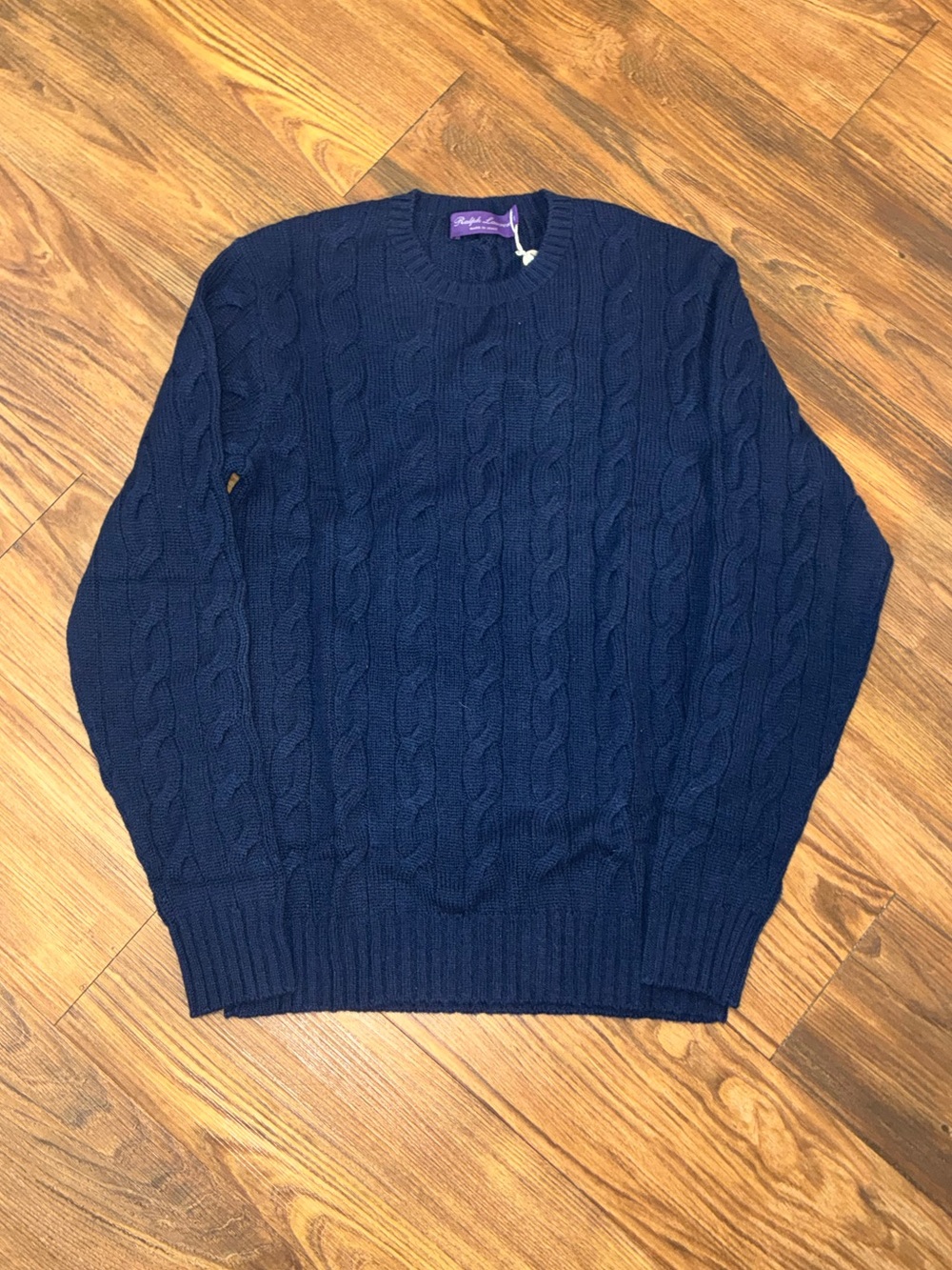Ralph Lauren Purple Label Navy Cashmere Cable-Knit Crewneck Sweater